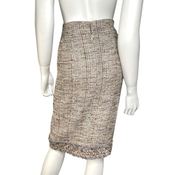 CHANEL 10P Ivory & Multi Colored Tweed Lesage Fringe Hem Pencil Skirt - Picture 5 of 12